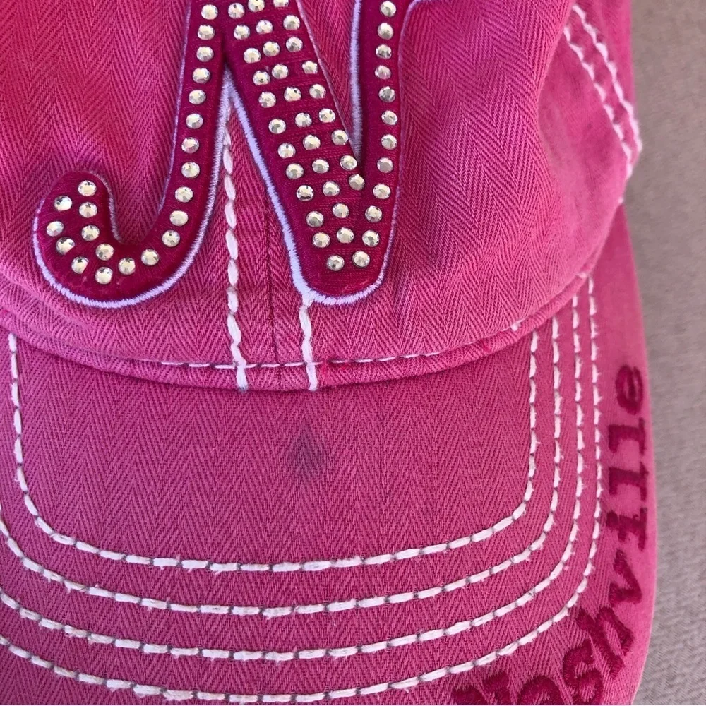 Robin Ruth 100% Cotton Pink Nashville Baseball Hat Cap Rhinestone Adjustable‎